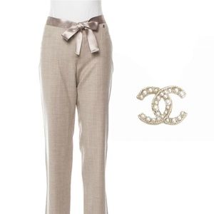 Chanel Pinstripe Pants with Satin Belt